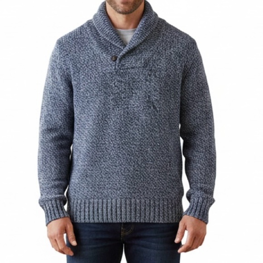 Banana Republic Shawl Collar One Button Heathered Blue Wool Blend Sweater XL